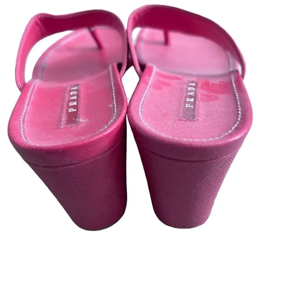 Y2K Prada Magenta Flip Flop Wedge Heels